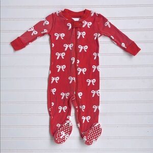 HANNA ANDERSSON 100% Organic Cotton French Bow Print Zip Up Footie Pajamas